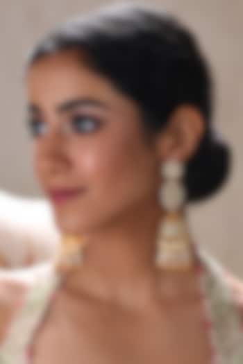 Gold Plated White Pearl Jhumka Earrings by Preeti Mohan at Pernia's Pop Up Shop