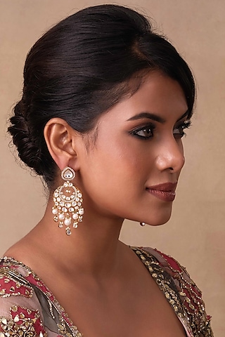 Gold Plated Pearl Chandbali Earrings by Preeti Mohan