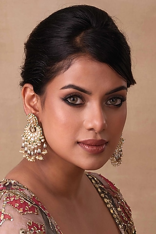 Gold Plated Ruby & Green Onyx Chandbali Earrings by Preeti Mohan