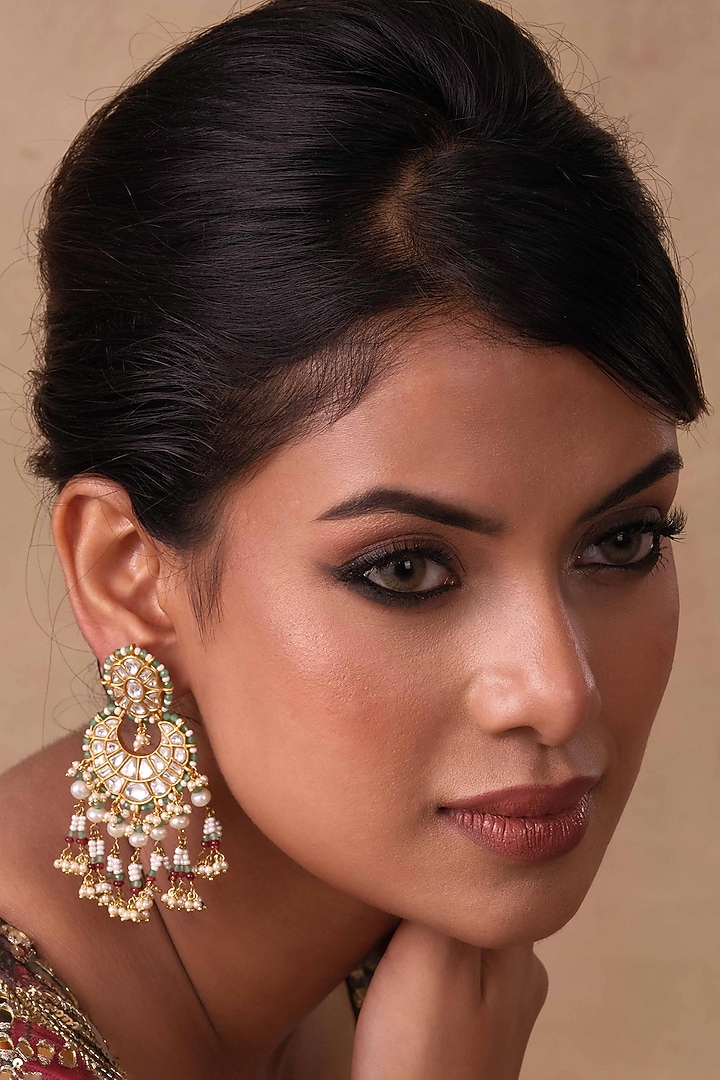 Gold Plated Ruby & Green Onyx Chandbali Earrings by Preeti Mohan at Pernia's Pop Up Shop