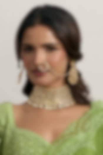 Gold Finish Moissanite Necklace Set by Preeti Mohan at Pernia's Pop Up Shop