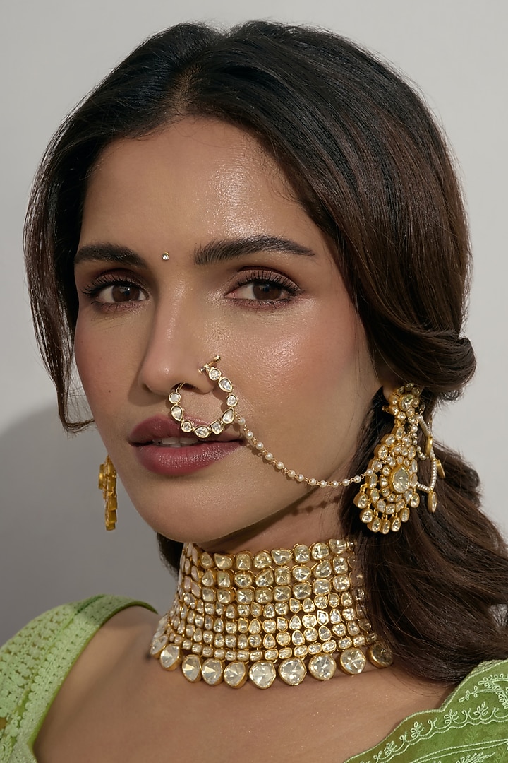Gold Finish Moissanite Necklace Set by Preeti Mohan at Pernia's Pop Up Shop