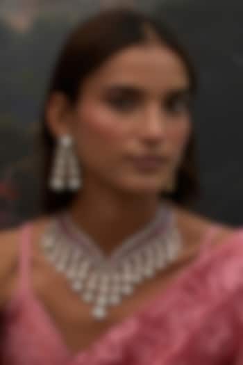 Gold Finish Red Zircon Necklace Set by Preeti Mohan at Pernia's Pop Up Shop