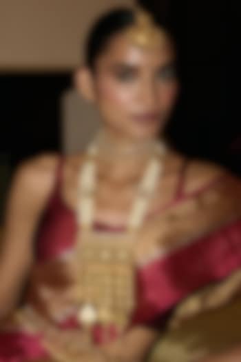 Gold Finish Green Kundan Polki Long Necklace by Preeti Mohan at Pernia's Pop Up Shop