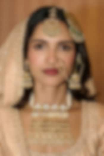 Gold Finish Kundan Polki Long Necklace Set by Preeti Mohan at Pernia's Pop Up Shop