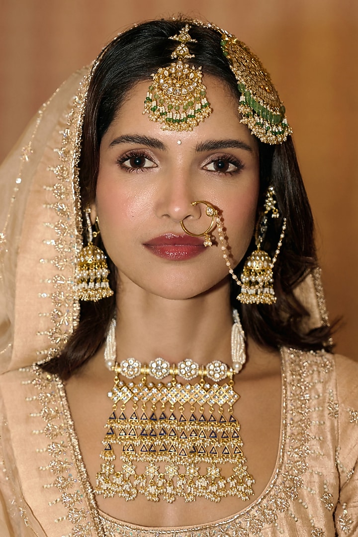 Gold Finish Kundan Polki Long Necklace Set by Preeti Mohan at Pernia's Pop Up Shop