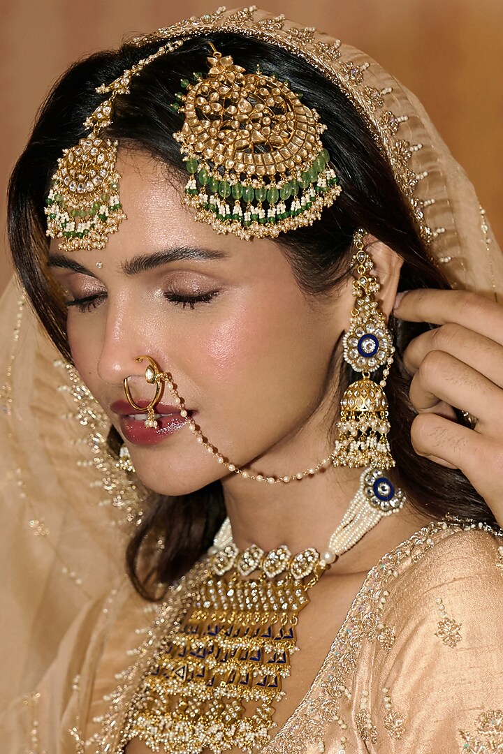 Gold Finish Kundan Polki Long Necklace Set by Preeti Mohan at Pernia's Pop Up Shop