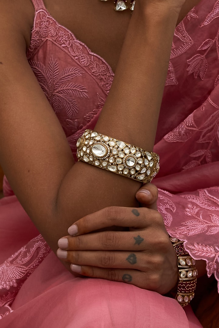 Gold Finish Kundan Polki Bangle by Preeti Mohan at Pernia's Pop Up Shop