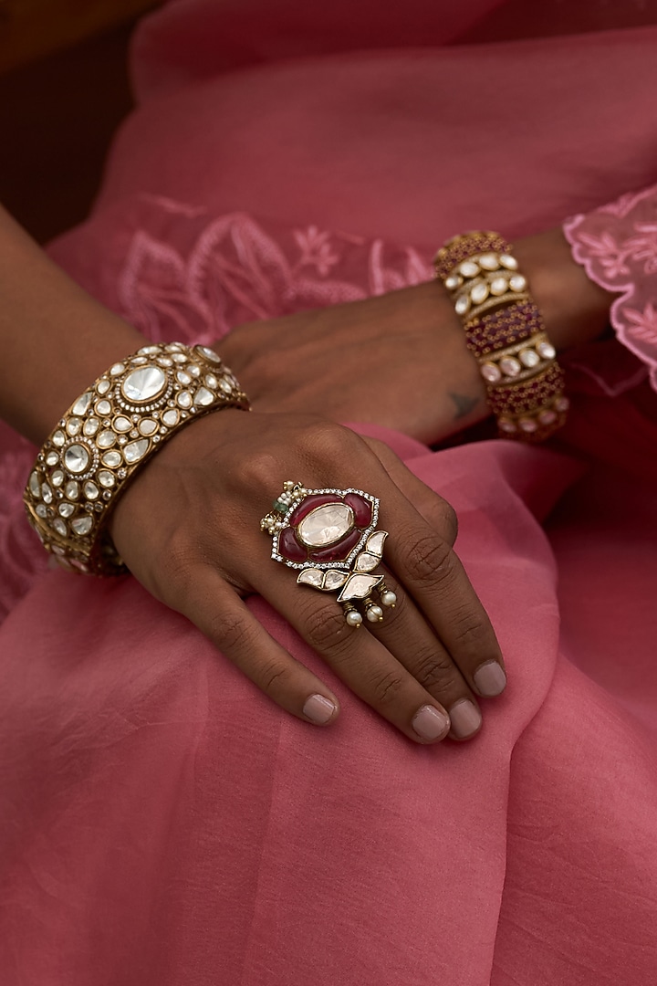 Gold Finish Kundan Polki Bangle by Preeti Mohan at Pernia's Pop Up Shop