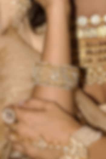Gold Finish Kundan Polki Bangles (Set Of 2) by Preeti Mohan at Pernia's Pop Up Shop