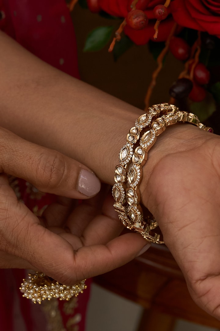 Gold Finish Moissanite Polki Bangles (Set Of 2) by Preeti Mohan at Pernia's Pop Up Shop