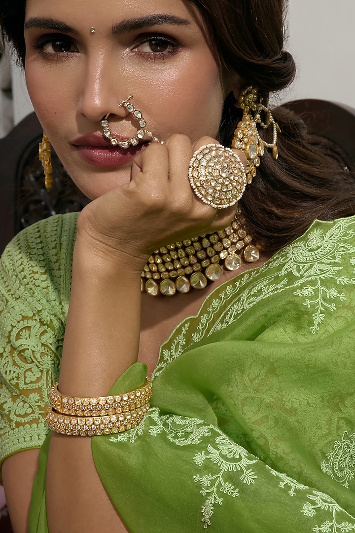 Gold Finish Moissanite Polki Bangles (Set Of 2) by Preeti Mohan at Pernia's Pop Up Shop