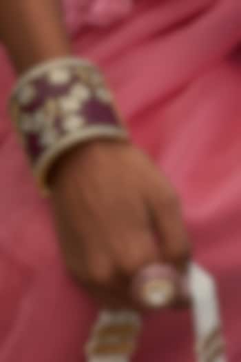 Gold Finish Red Kundan Polki Bangles (Set Of 2) by Preeti Mohan at Pernia's Pop Up Shop