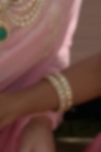 Gold Finish Moissanite Polki Bangles (Set Of 2) by Preeti Mohan at Pernia's Pop Up Shop