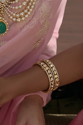 Gold Finish Moissanite Polki Bangles (Set Of 2) by Preeti Mohan