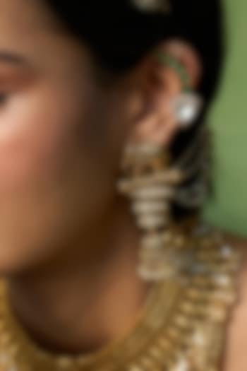 Gold Finish Green Kundan Polki Earcuffs by Preeti Mohan at Pernia's Pop Up Shop