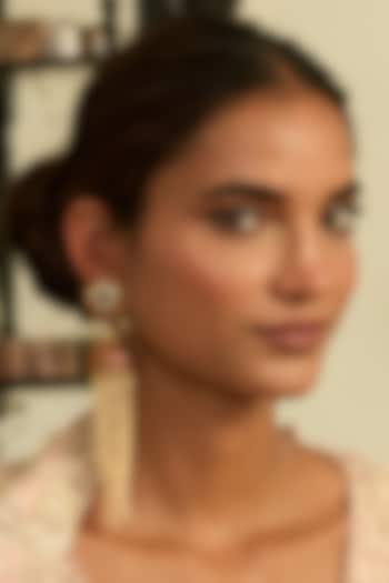 Gold Finish Red & Green Kundan Polki Jhumka Earrings by Preeti Mohan at Pernia's Pop Up Shop