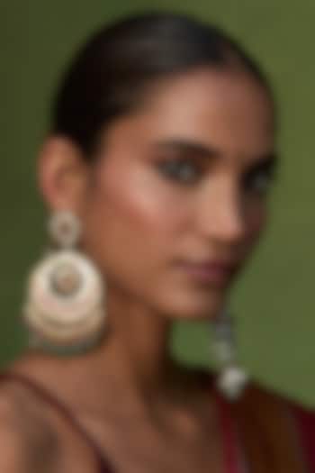 Gold Finish Red & Green Kundan Polki Chandbali Earrings by Preeti Mohan at Pernia's Pop Up Shop