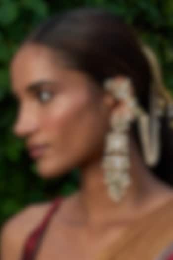 Gold Finish Green Kundan Polki Statement Earrings by Preeti Mohan at Pernia's Pop Up Shop