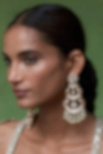 Gold Finish Kundan Polki & Ruby Stone Chandbali Earrings by Preeti Mohan at Pernia's Pop Up Shop