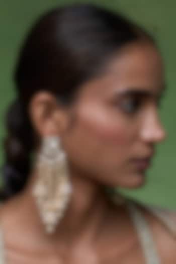 Gold Finish Kundan Polki & Pearl Statement Earrings by Preeti Mohan at Pernia's Pop Up Shop