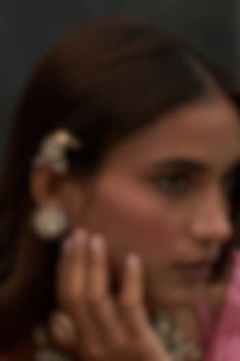 Gold Finish Kundan Polki Stud Earrings by Preeti Mohan at Pernia's Pop Up Shop