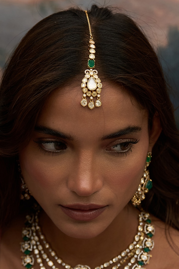 Gold Finish Kundan Polki Maangtikka by Preeti Mohan at Pernia's Pop Up Shop
