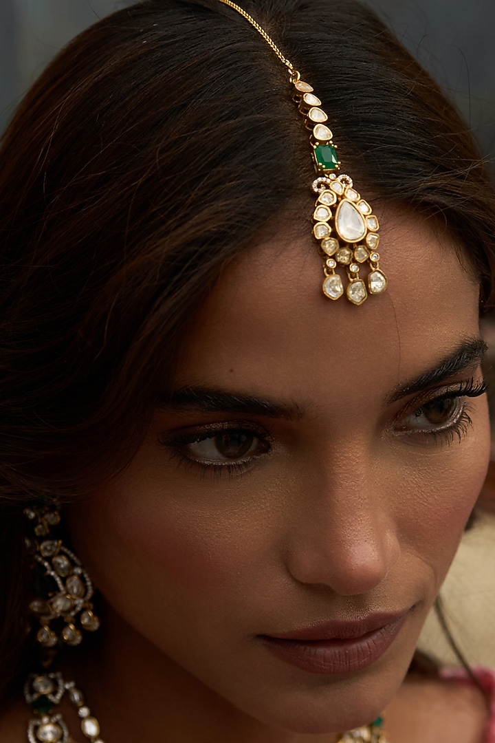 Gold Finish Kundan Polki Maangtikka by Preeti Mohan at Pernia's Pop Up Shop