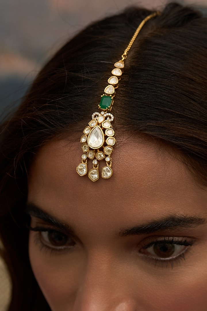 Gold Finish Kundan Polki Maangtikka by Preeti Mohan at Pernia's Pop Up Shop