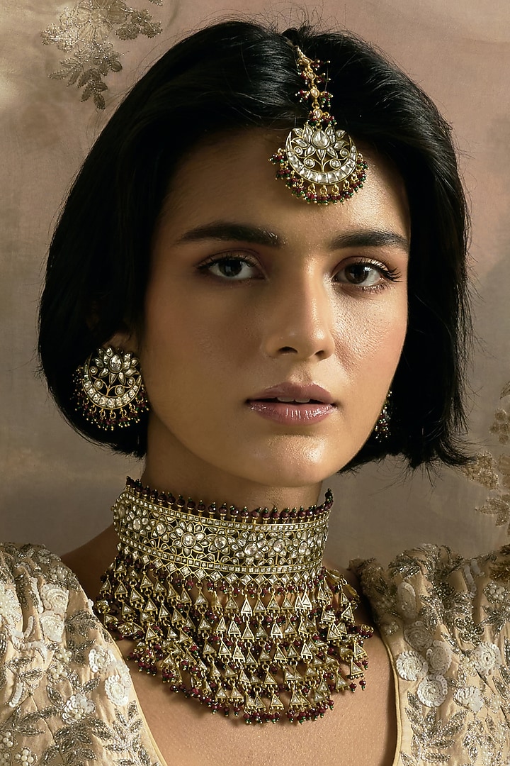 Gold Finish Kundan Polki Maangtikka by Preeti Mohan at Pernia's Pop Up Shop