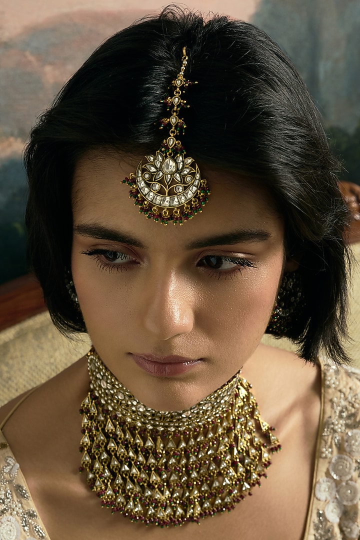 Gold Finish Kundan Polki Maangtikka by Preeti Mohan at Pernia's Pop Up Shop