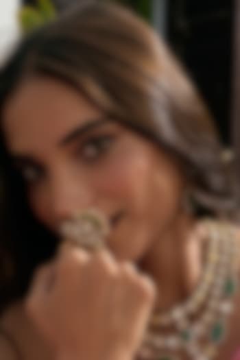 Gold Finish Kundan Polki Ring by Preeti Mohan at Pernia's Pop Up Shop