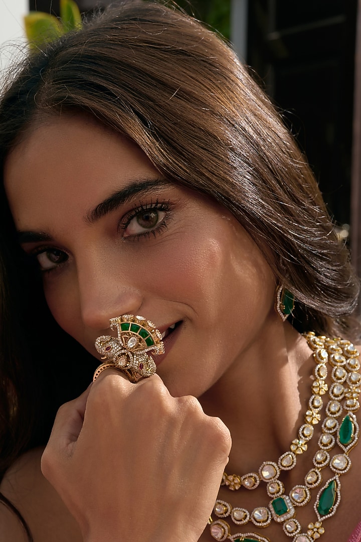 Gold Finish Kundan Polki Ring by Preeti Mohan at Pernia's Pop Up Shop