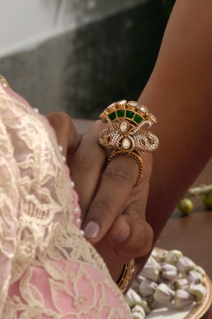 Gold Finish Kundan Polki Ring by Preeti Mohan at Pernia's Pop Up Shop