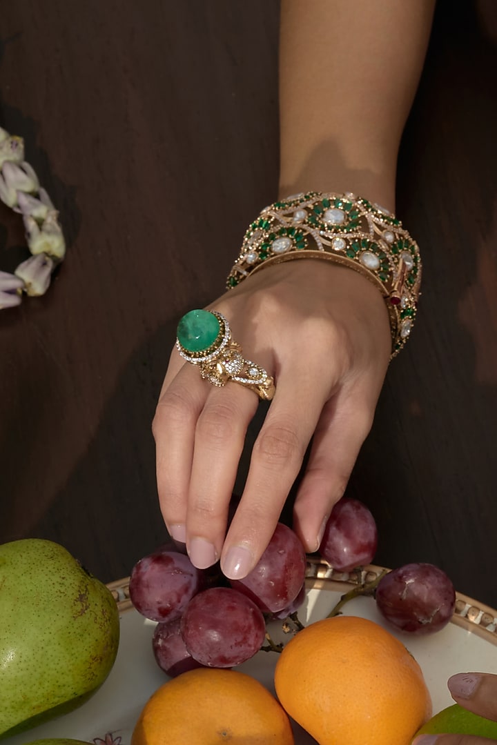 Gold Finish Kundan Polki Ring by Preeti Mohan at Pernia's Pop Up Shop