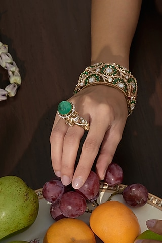 Gold Finish Kundan Polki Ring by Preeti Mohan