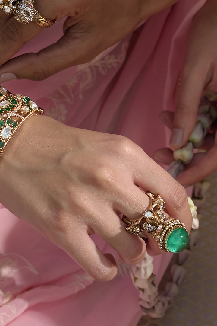 Gold Finish Kundan Polki Ring by Preeti Mohan at Pernia's Pop Up Shop