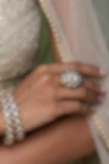 Gold Finish Kundan Polki Ring by Preeti Mohan at Pernia's Pop Up Shop