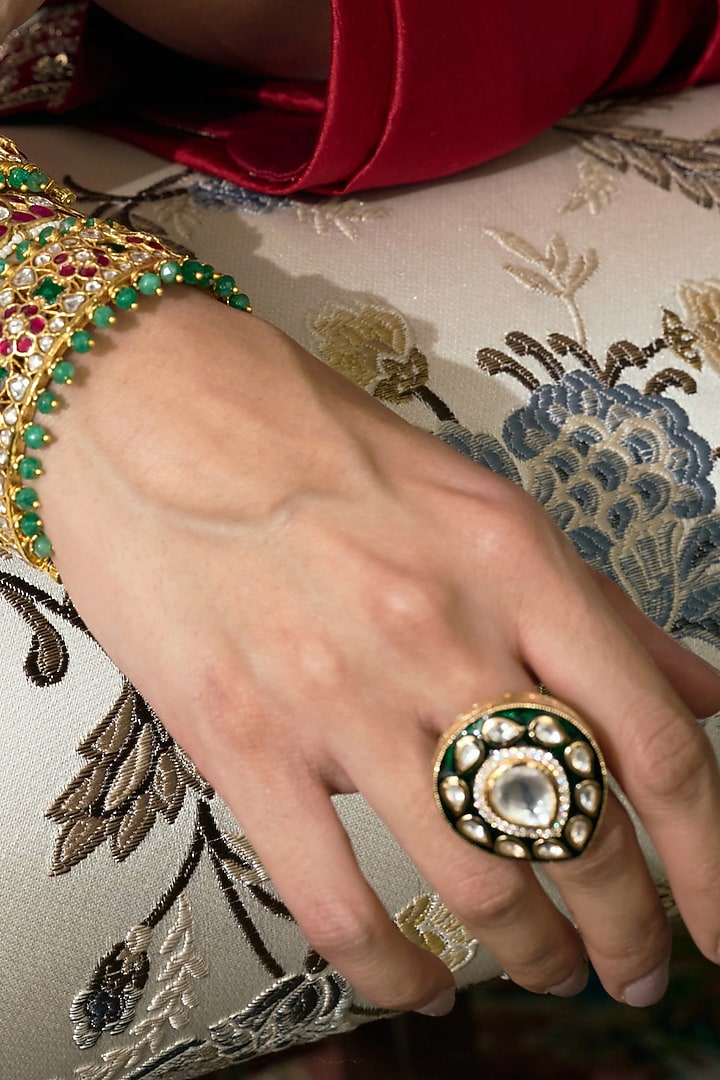 Gold Finish Kundan Polki Ring by Preeti Mohan at Pernia's Pop Up Shop
