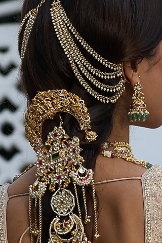 Gold Finish Ruby & Green Onyx Juda Pin by Preeti Mohan
