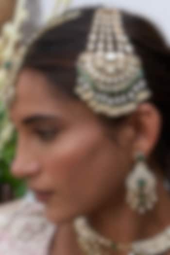 Gold Finish Kundan Polki & Green Onyx Pasa by Preeti Mohan at Pernia's Pop Up Shop