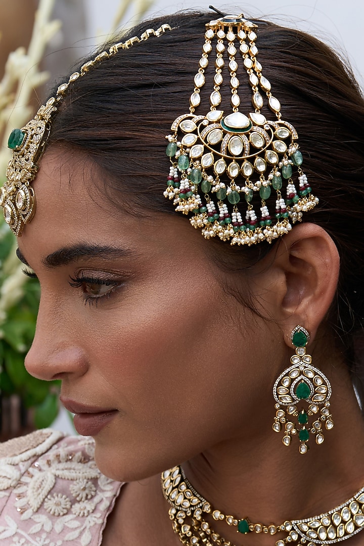 Gold Finish Kundan Polki & Green Onyx Pasa by Preeti Mohan at Pernia's Pop Up Shop