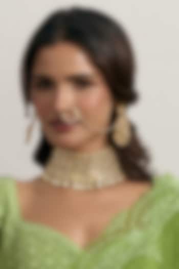 Gold Finish Kundan Polki Nose Ring by Preeti Mohan at Pernia's Pop Up Shop