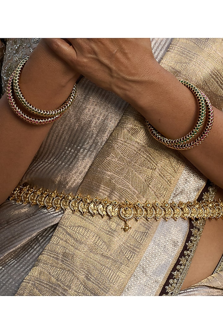 Gold Finish Ruby & Green Onyx Waist Belt by Preeti Mohan at Pernia's Pop Up Shop