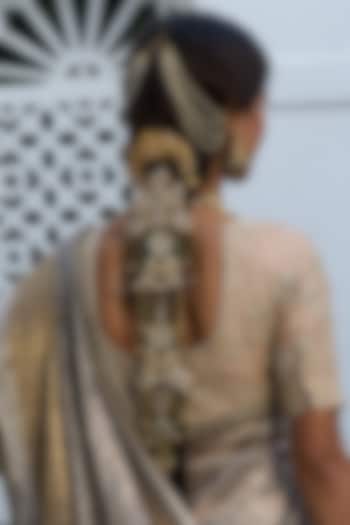 Gold Finish Kundan Polki & Pearl Hair Accessory by Preeti Mohan at Pernia's Pop Up Shop