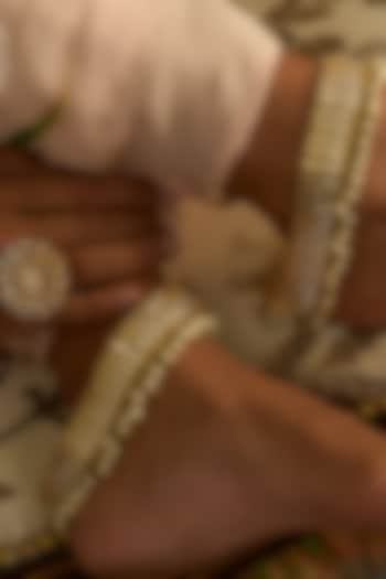 Gold Finish Kundan Polki & Pearl Anklets (Set Of 2) by Preeti Mohan at Pernia's Pop Up Shop