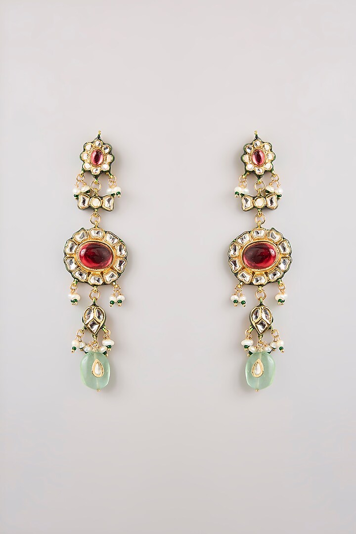 Gold Finish Multi-Colored Stone Necklace Set by Preeti Mohan at Pernia's Pop Up Shop