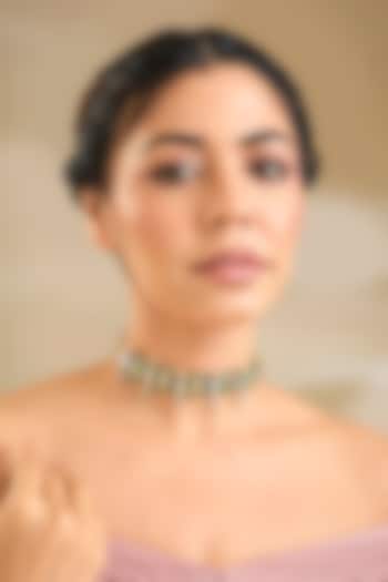 Gold Finish Emerald Stone Choker Necklace by Preeti Mohan at Pernia's Pop Up Shop