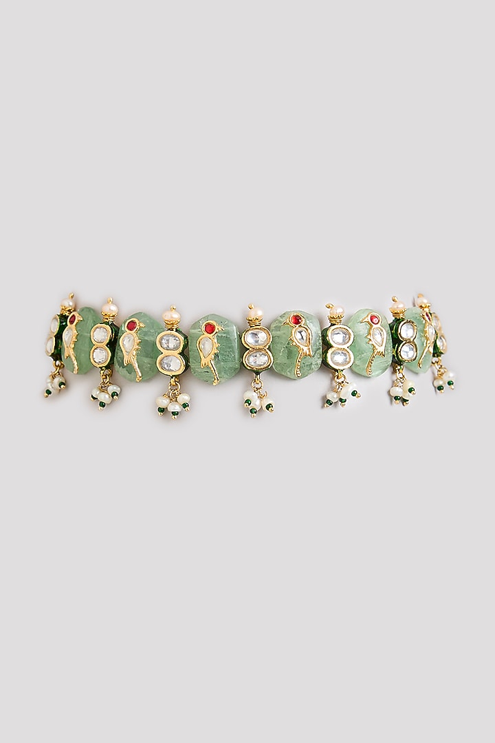 Gold Finish Emerald Stone Choker Necklace by Preeti Mohan at Pernia's Pop Up Shop