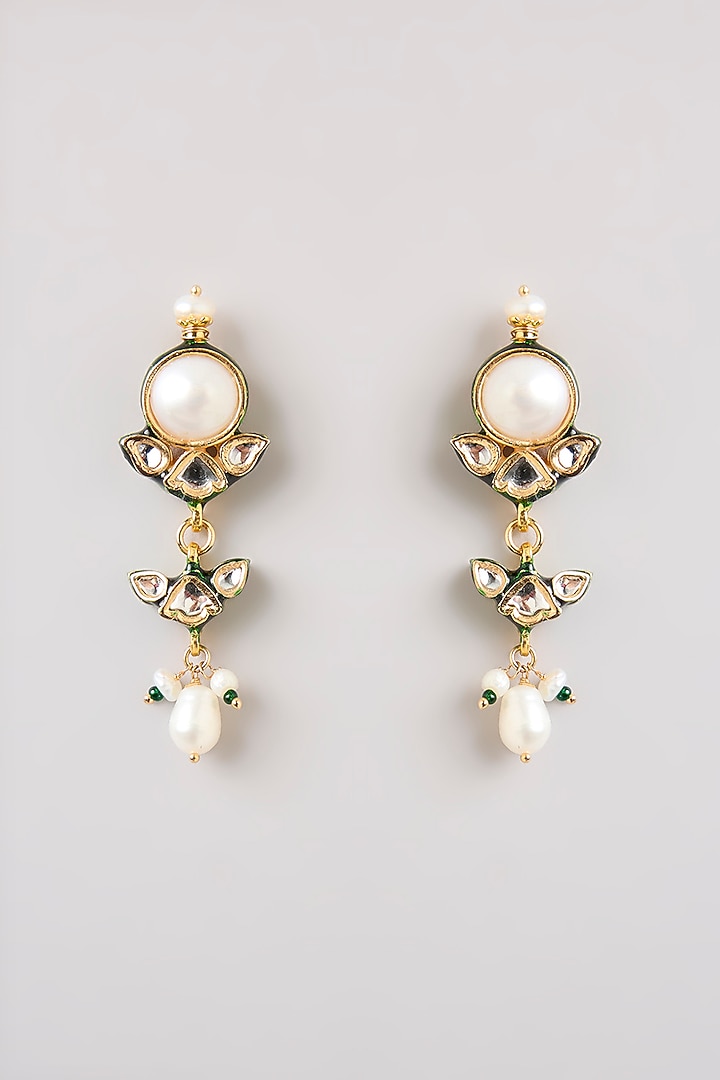 Gold Finish White Stone Necklace Set by Preeti Mohan at Pernia's Pop Up Shop